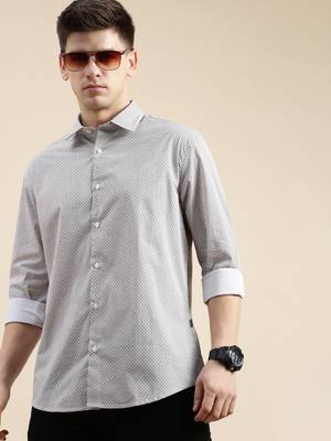 men's long sleeves geometric off white shirt 1
