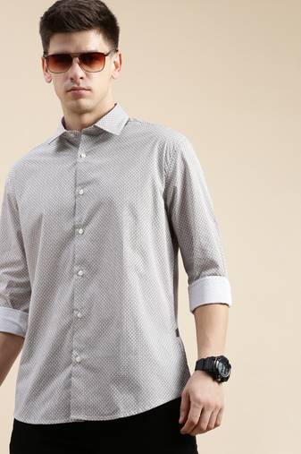 men's long sleeves geometric off white shirt