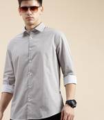 men's long sleeves geometric off white shirt