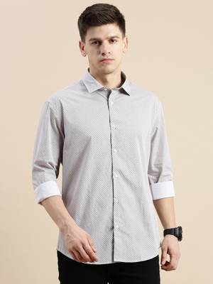 men's long sleeves geometric off white shirt 2