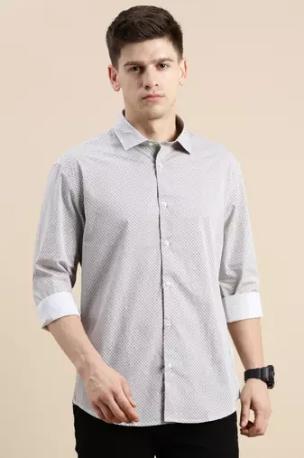 men's long sleeves geometric off white shirt