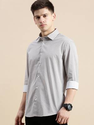 men's long sleeves geometric off white shirt 3
