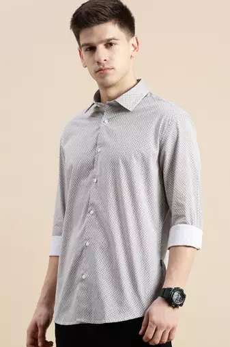 men's long sleeves geometric off white shirt