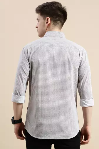 men's long sleeves geometric off white shirt