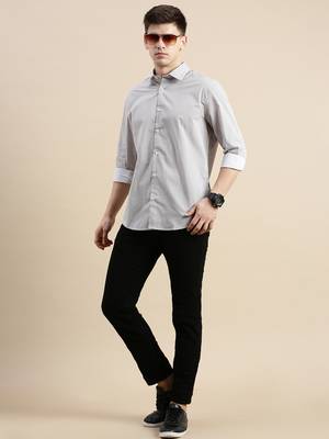 men's long sleeves geometric off white shirt 5