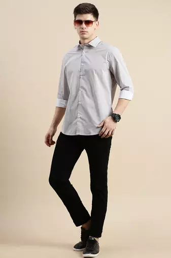 men's long sleeves geometric off white shirt