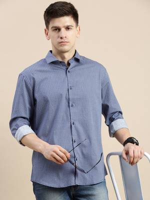 Showoff men's long sleeves geometric blue shirt 1