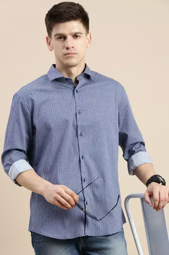 Showoff men's long sleeves geometric blue shirt