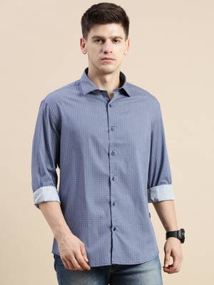 Showoff men's long sleeves geometric blue shirt 2
