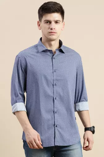 Showoff men's long sleeves geometric blue shirt