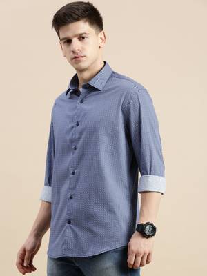 Showoff men's long sleeves geometric blue shirt 3