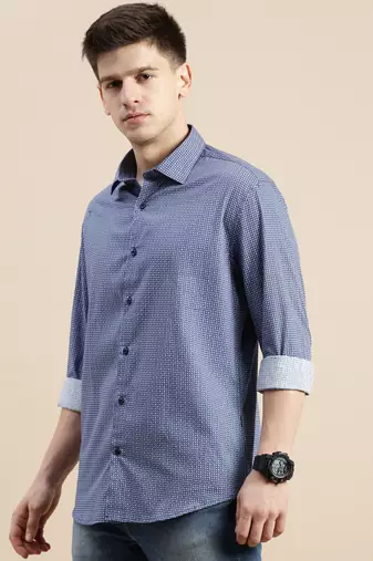 Showoff men's long sleeves geometric blue shirt