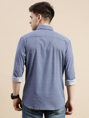 Showoff men's long sleeves geometric blue shirt 4