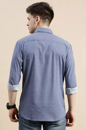 Showoff men's long sleeves geometric blue shirt