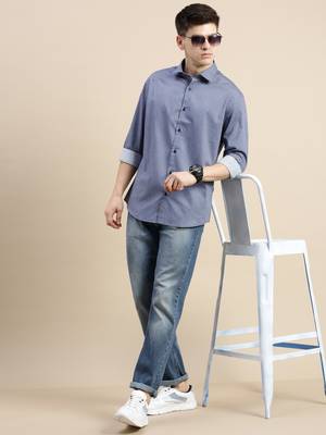 Showoff men's long sleeves geometric blue shirt 5