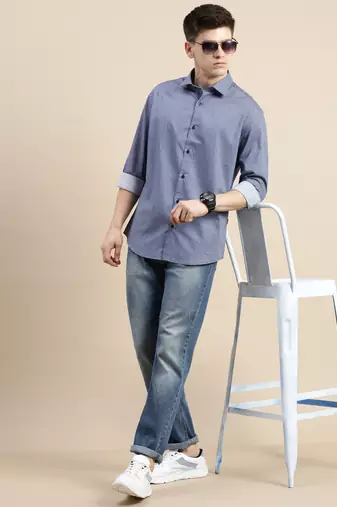 Showoff men's long sleeves geometric blue shirt
