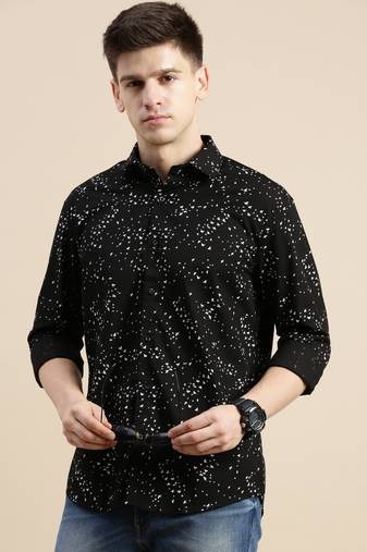 men's long sleeves conversational black shirt