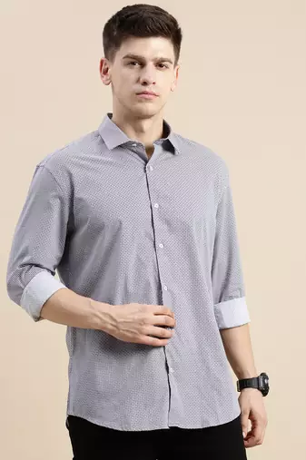 men's long sleeves geometric lavender shirt