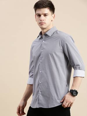men's long sleeves geometric lavender shirt 3