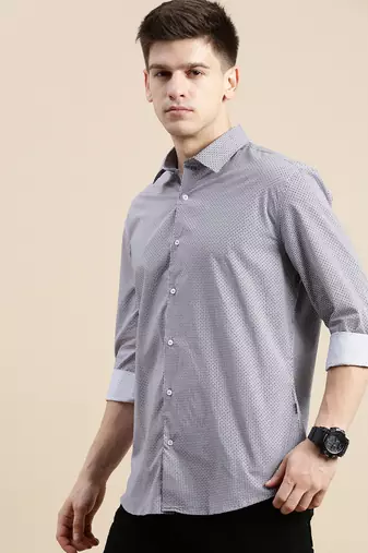 men's long sleeves geometric lavender shirt