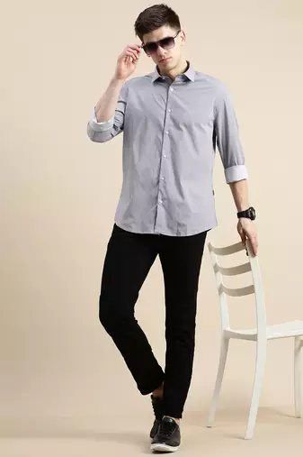men's long sleeves geometric lavender shirt
