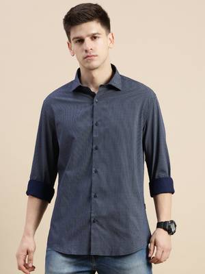 men's long sleeves polka dots navy blue shirt 2