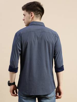 men's long sleeves polka dots navy blue shirt 4