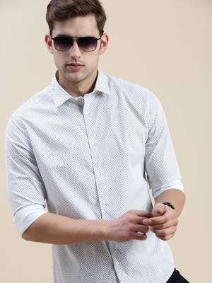 men's long sleeves micro ditsy white shirt 1