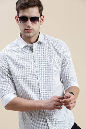 men's long sleeves micro ditsy white shirt