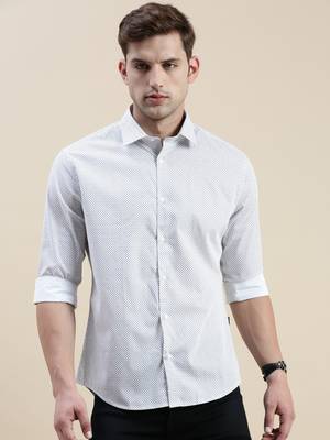 men's long sleeves micro ditsy white shirt 2