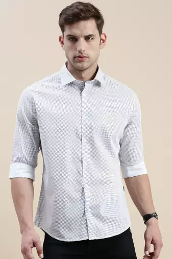 men's long sleeves micro ditsy white shirt