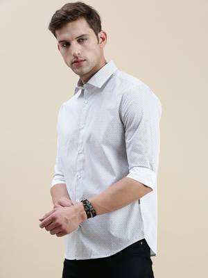 men's long sleeves micro ditsy white shirt 3