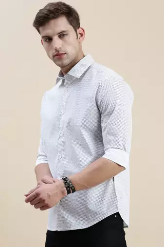 men's long sleeves micro ditsy white shirt