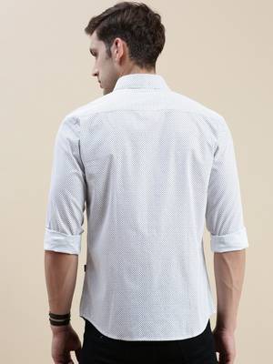 men's long sleeves micro ditsy white shirt 4