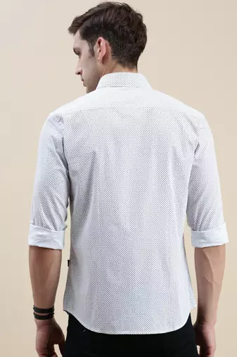 men's long sleeves micro ditsy white shirt