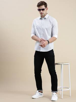 men's long sleeves micro ditsy white shirt 5