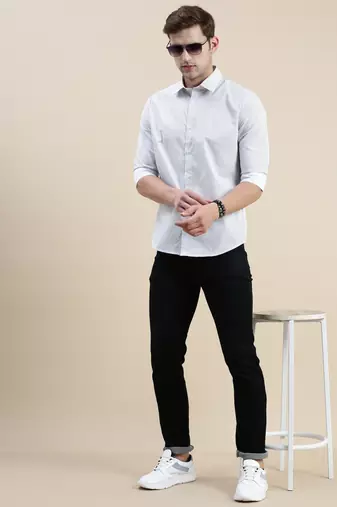 men's long sleeves micro ditsy white shirt