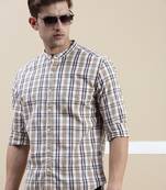 Showoff men's long sleeves gingham checks white shirt