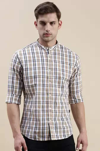 Showoff men's long sleeves gingham checks white shirt