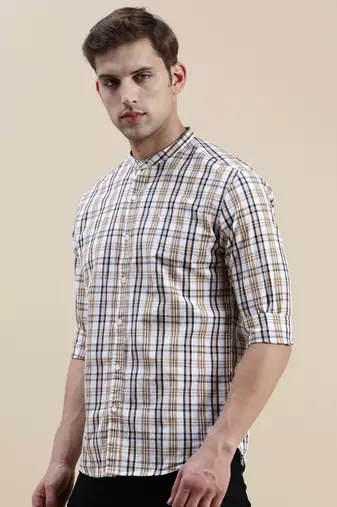 Showoff men's long sleeves gingham checks white shirt