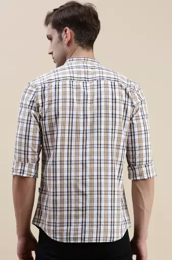 Showoff men's long sleeves gingham checks white shirt