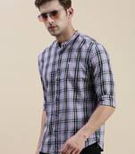 men's long sleeves gingham checks lavender shirt