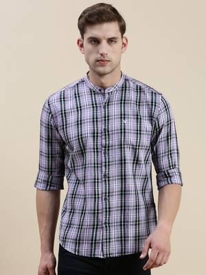 men's long sleeves gingham checks lavender shirt 2