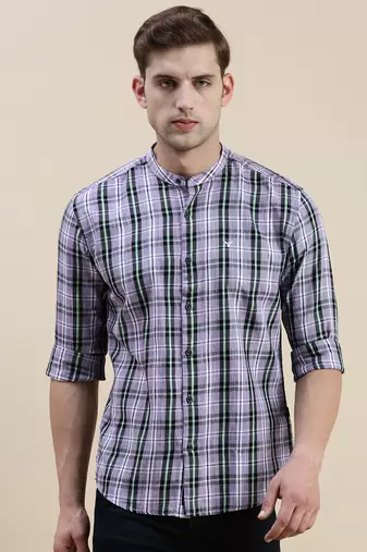 men's long sleeves gingham checks lavender shirt