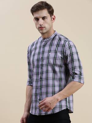 men's long sleeves gingham checks lavender shirt 3