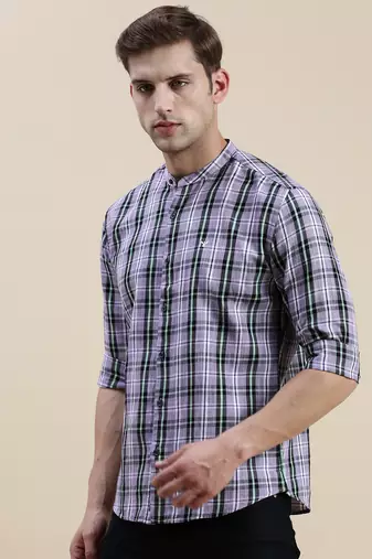 men's long sleeves gingham checks lavender shirt