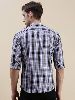 men's long sleeves gingham checks lavender shirt 4