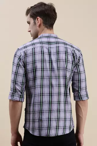 men's long sleeves gingham checks lavender shirt