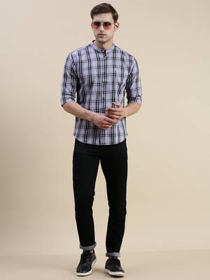 men's long sleeves gingham checks lavender shirt 5