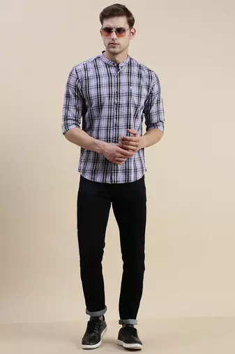 men's long sleeves gingham checks lavender shirt